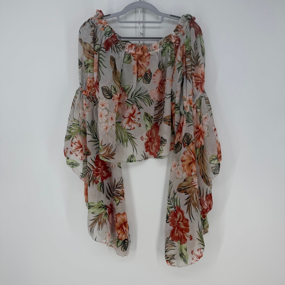 Live 4 Truth Sheer Top Women Large Orange Floral Bell Sleeve Boho Flowy Ethereal